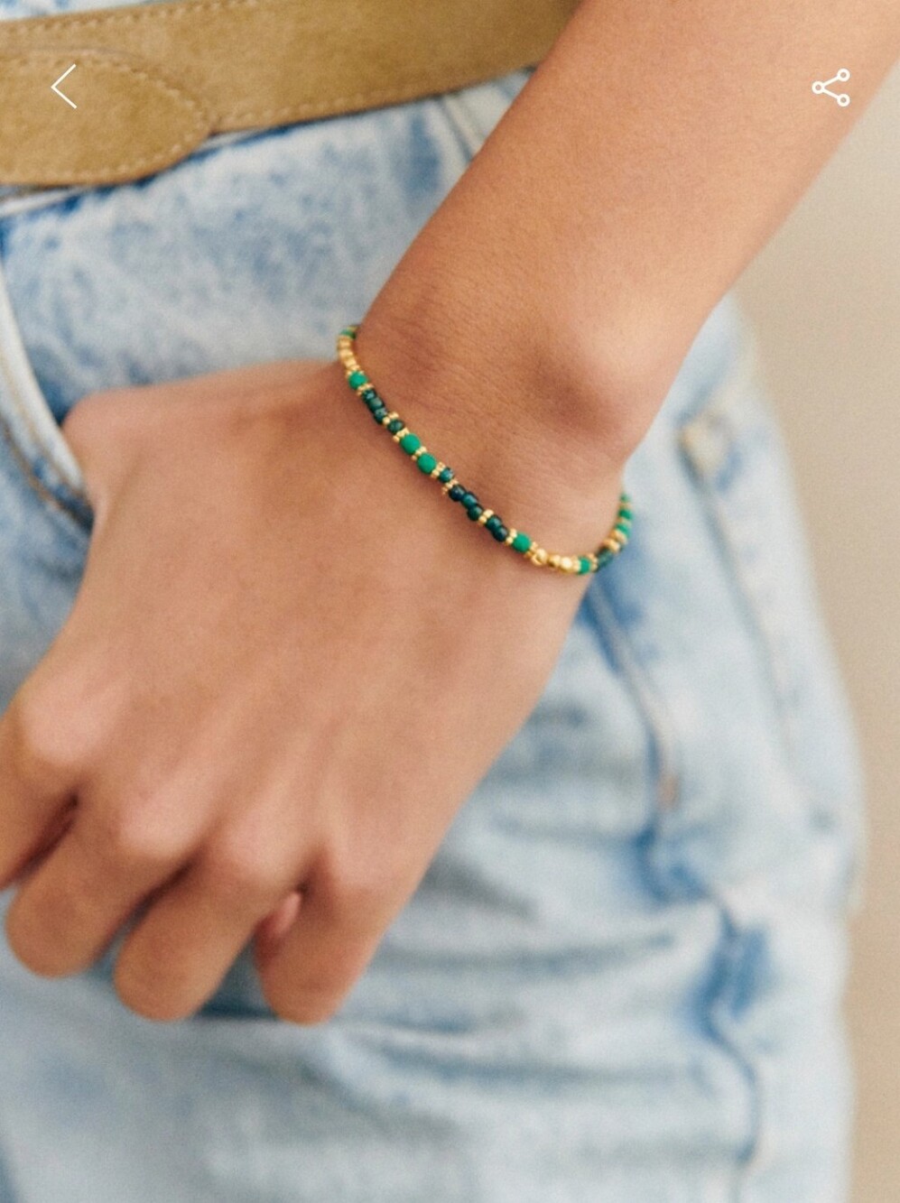 Sezane Elise Green and Gold Beaded Adjustable Bracelet